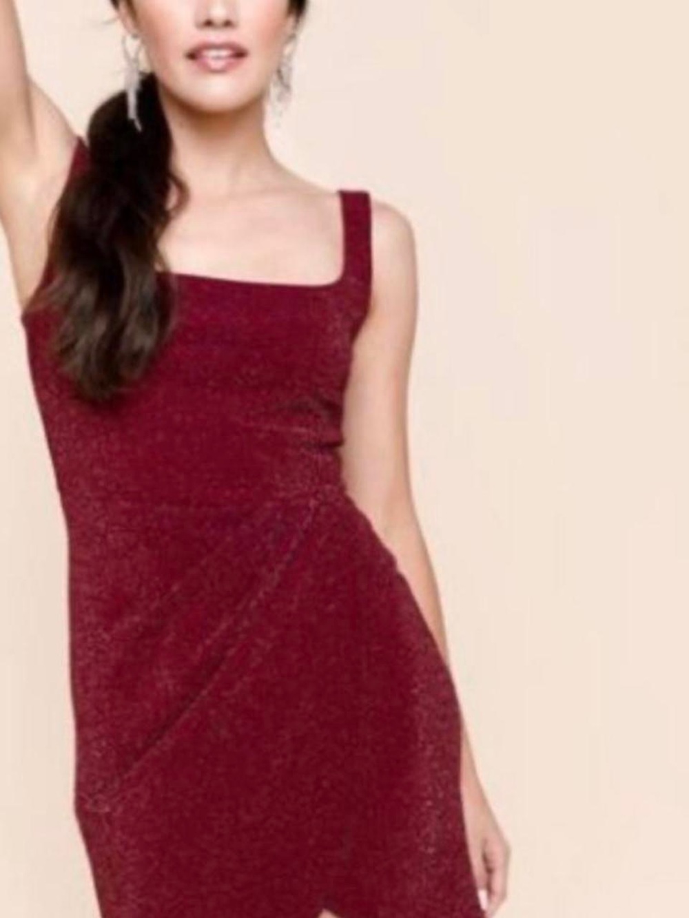 Francesca's Collections Sparkle Square-Neck Wine Mini Dress